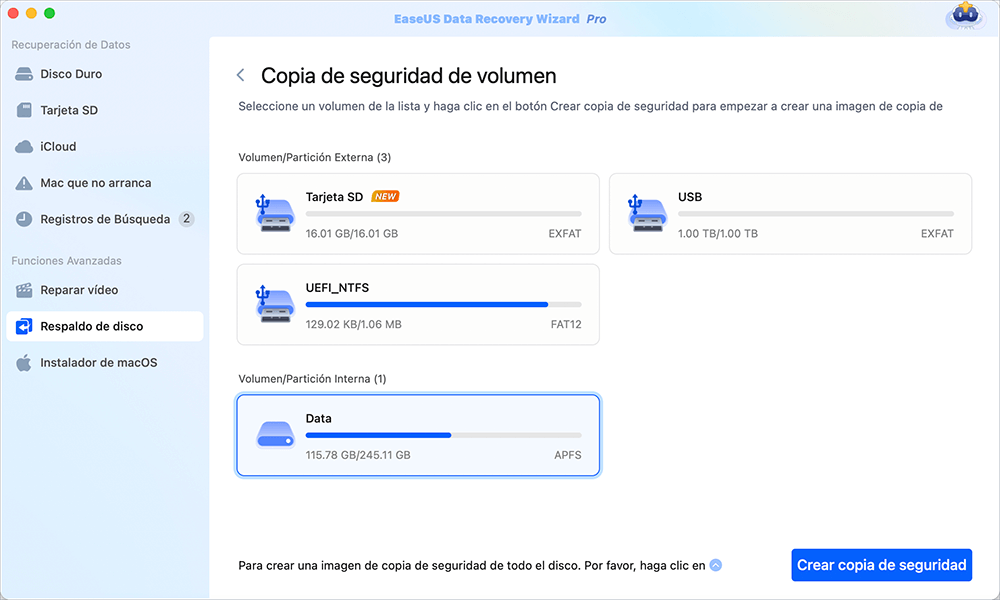 elige un disco para hacer la copia de seguridad