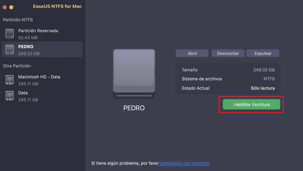 habilitar la escritura en la unidad NTFS