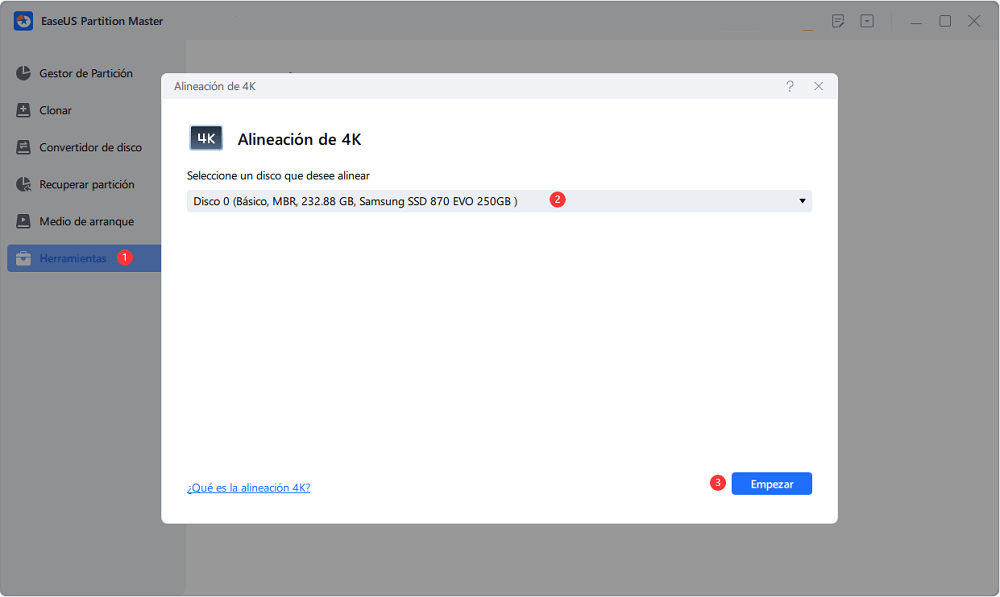 alinear SSD usando programa EaseUS Partition Master