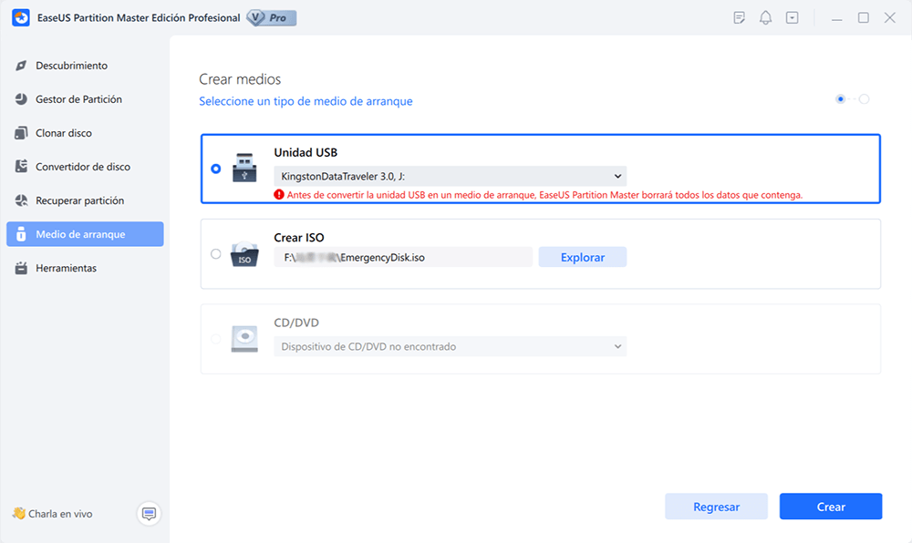crear disco de arranque easeus partition master