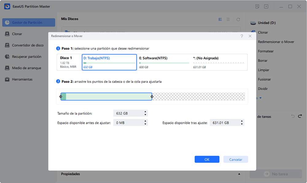 Redimensionar o Mover particiones con EaseUS Partition Master
