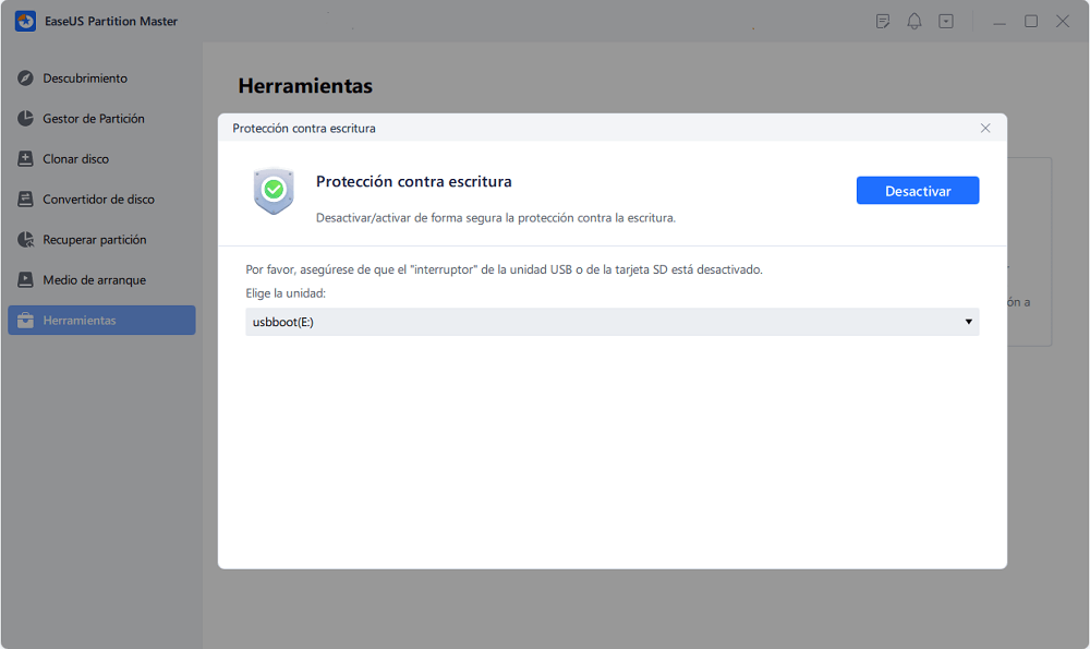 Haz clic en Eliminar protección contra escritura
