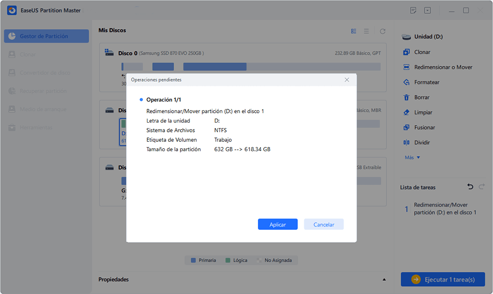 Redimensionar o Mover particiones con EaseUS Partition Master