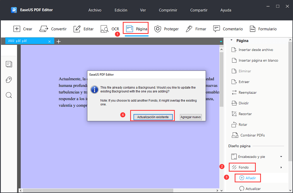 Cambiar el color de fondo del PDF