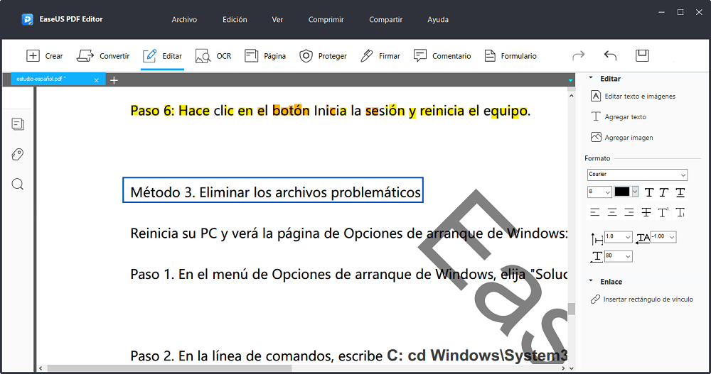 eliminar hipervínculo de pdf