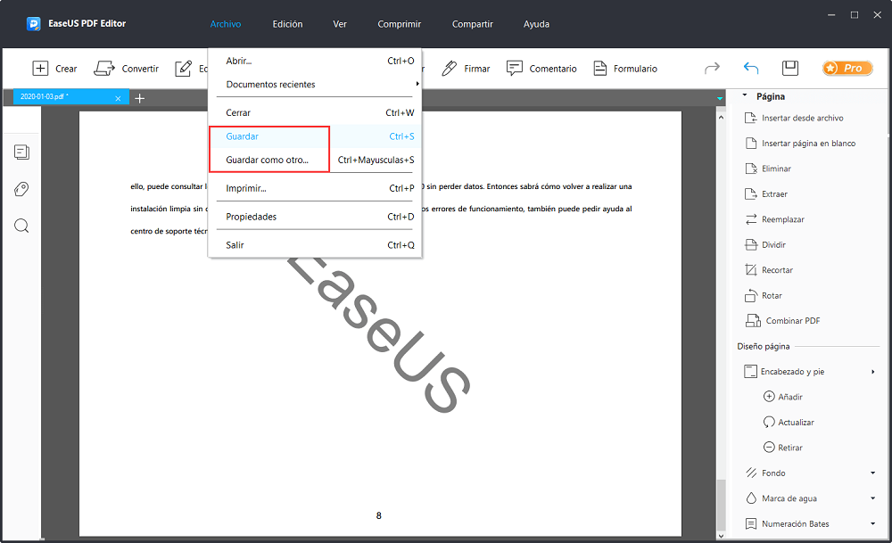 guardar los cambios de PDF.