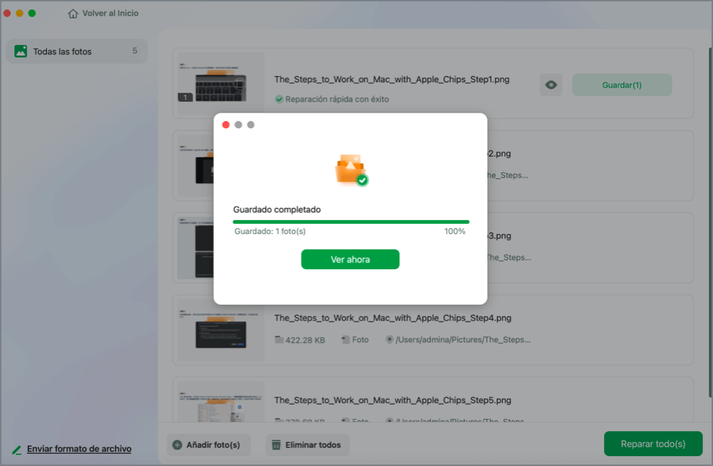 Paso 3. Guarda las imágenes reparadas en tu Mac