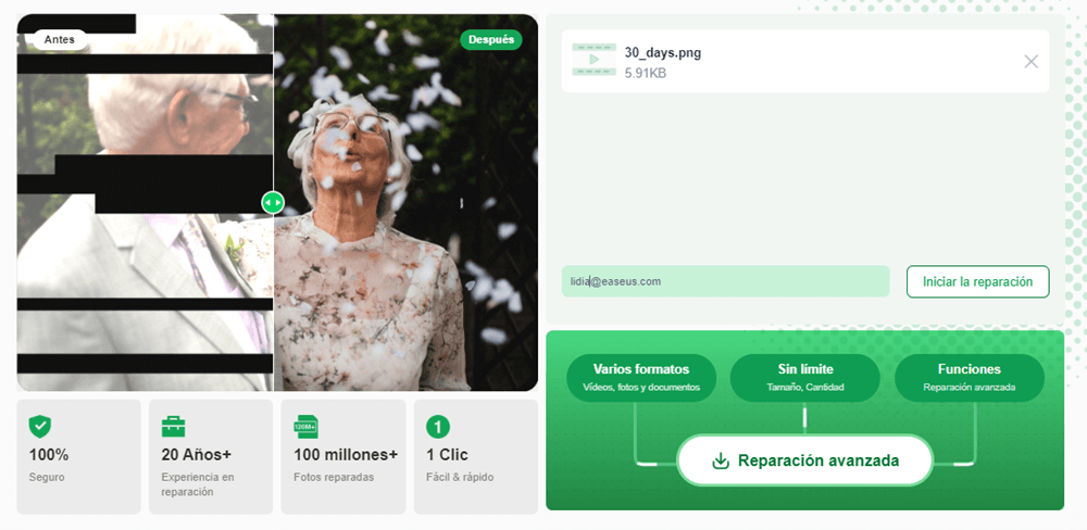 haz clic en empezar a reparar